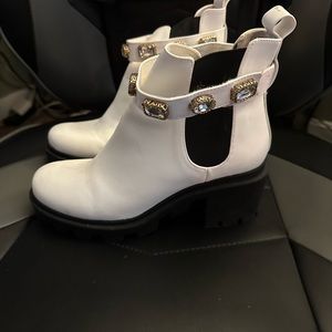 Steve Madden Platform White Leather Booties